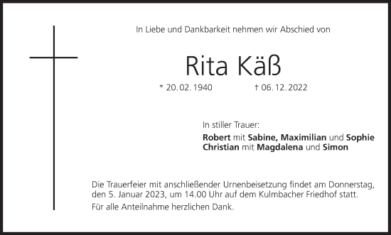 Anzeige von Rita Käß von MGO
