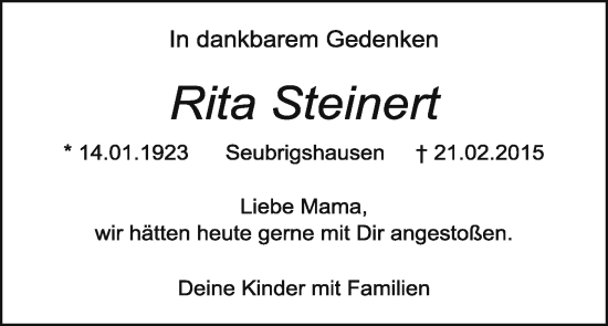 Anzeige von Rita Steinert von MGO