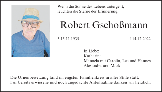 Anzeige von Robert Gschoßmann von MGO