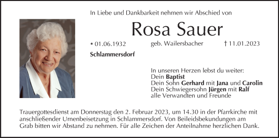 Anzeige von Rosa Sauer von MGO