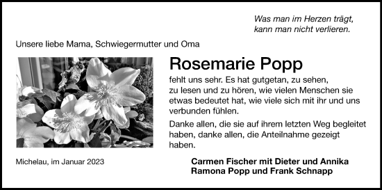 Anzeige von Rosemarie Popp von MGO