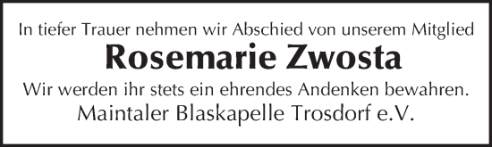 Anzeige von Rosemarie Zwosta von MGO
