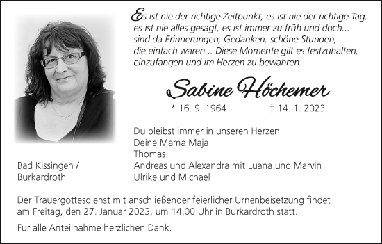 Anzeige von Sabine Höchemer von MGO