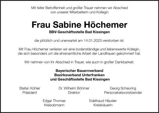 Anzeige von Sabine Höchemer von MGO