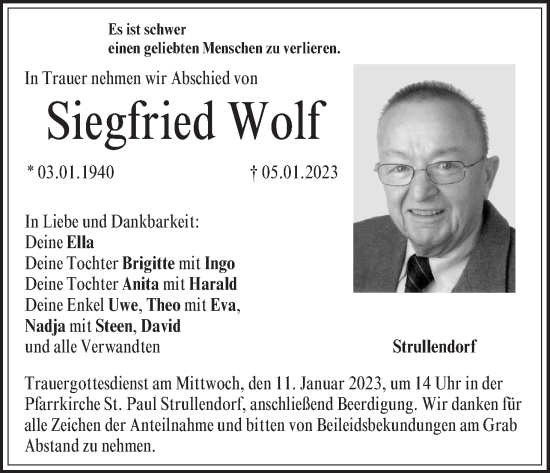 Anzeige von Siegfried Wolf von MGO