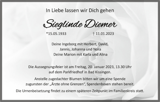 Anzeige von Sieglinde Diemer von MGO