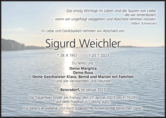 Anzeige von Sigurd Weichler von MGO