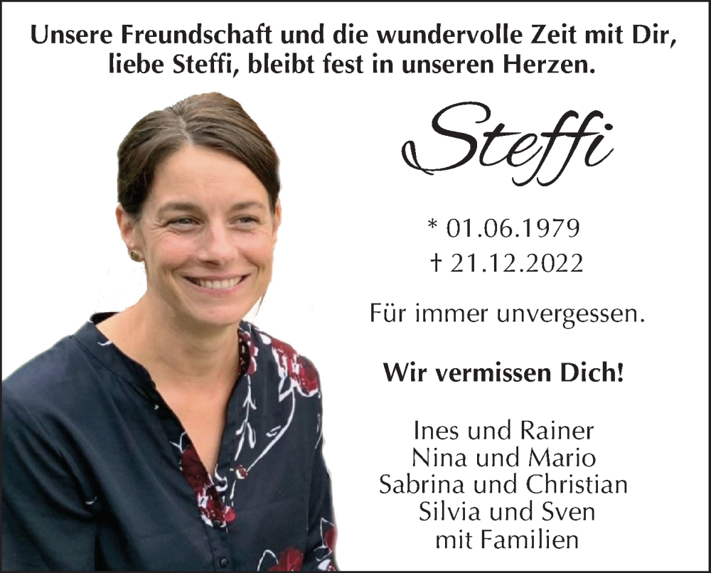  Traueranzeige für Steffi  vom 07.01.2023 aus MGO