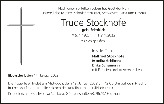Anzeige von Trude Stockhofe von MGO