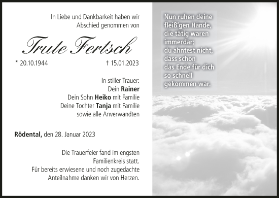 Anzeige von Trute Fertsch von MGO