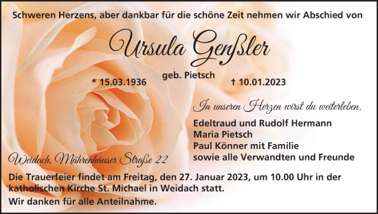 Anzeige von Ursula Genßler von MGO