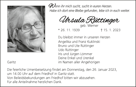 Anzeige von Ursula Rüttinger von MGO
