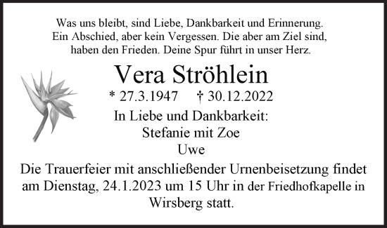 Anzeige von Vera Ströhlein von MGO
