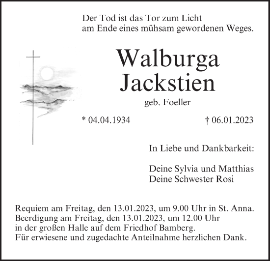 Anzeige von Walburga Jackstien von MGO