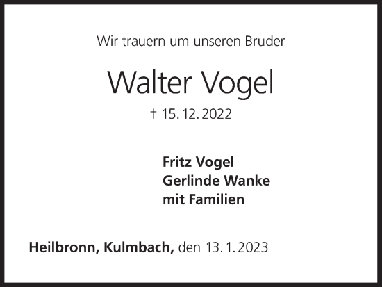 Anzeige von Walter Vogel von MGO