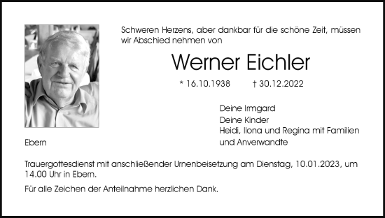 Anzeige von Werner Eichler von MGO