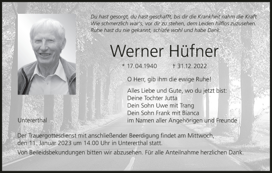 Anzeige von Werner Hüfner von MGO