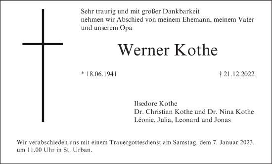 Anzeige von Werner Kothe von MGO