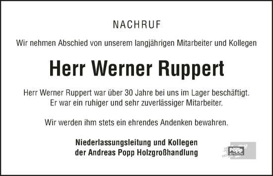 Anzeige von Werner Ruppert von MGO