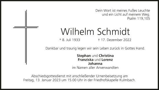 Anzeige von Wilhelm Schmidt von MGO