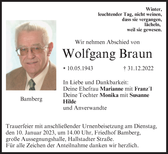 Anzeige von Wolfgang Braun von MGO