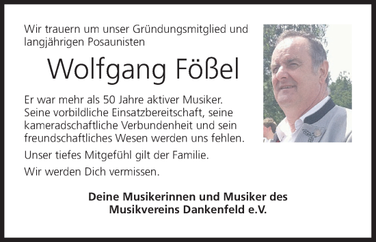Anzeige von Wolfgang Fößel von MGO