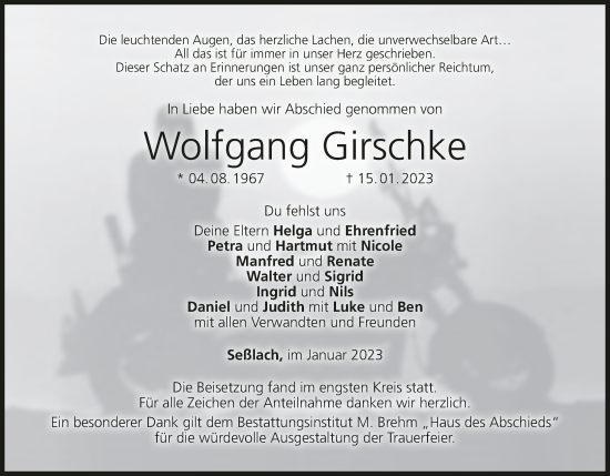 Anzeige von Wolfgang Girschke von MGO