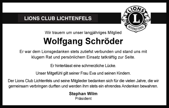 Anzeige von Wolfgang Schröder von MGO