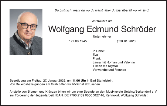 Anzeige von Wolfgang Edmund Schröder von MGO