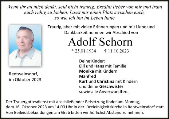 Anzeige von Adolf Schorn von MGO