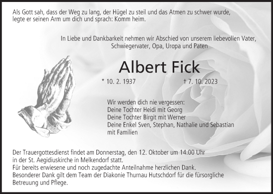 Anzeige von Albert Fick von MGO