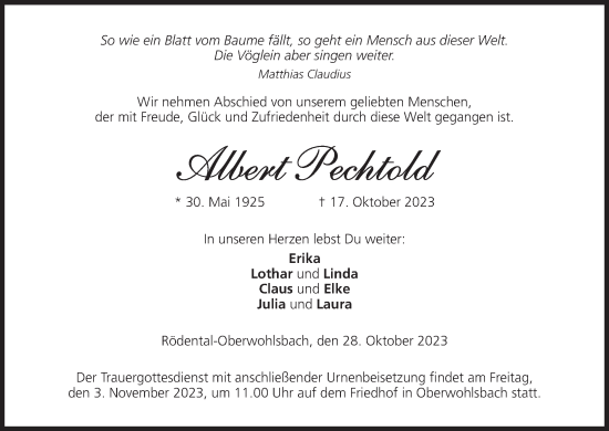 Anzeige von Albert Pechtold von MGO