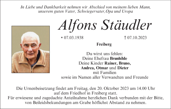Anzeige von Alfons Stäudler von MGO