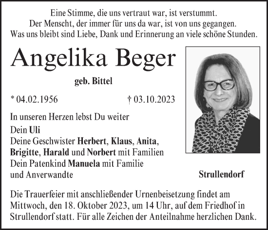 Anzeige von Angelika Beger von MGO