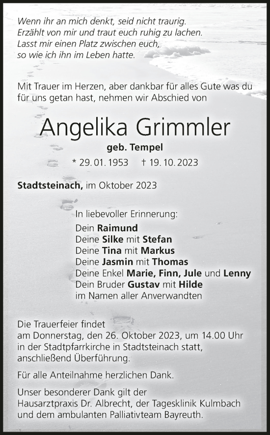 Anzeige von Angelika Grimmler von MGO