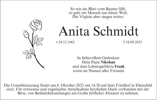 Anzeige von Anita Schmidt von MGO