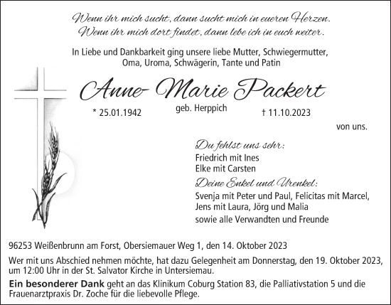 Anzeige von Anne-Marie Packert von MGO