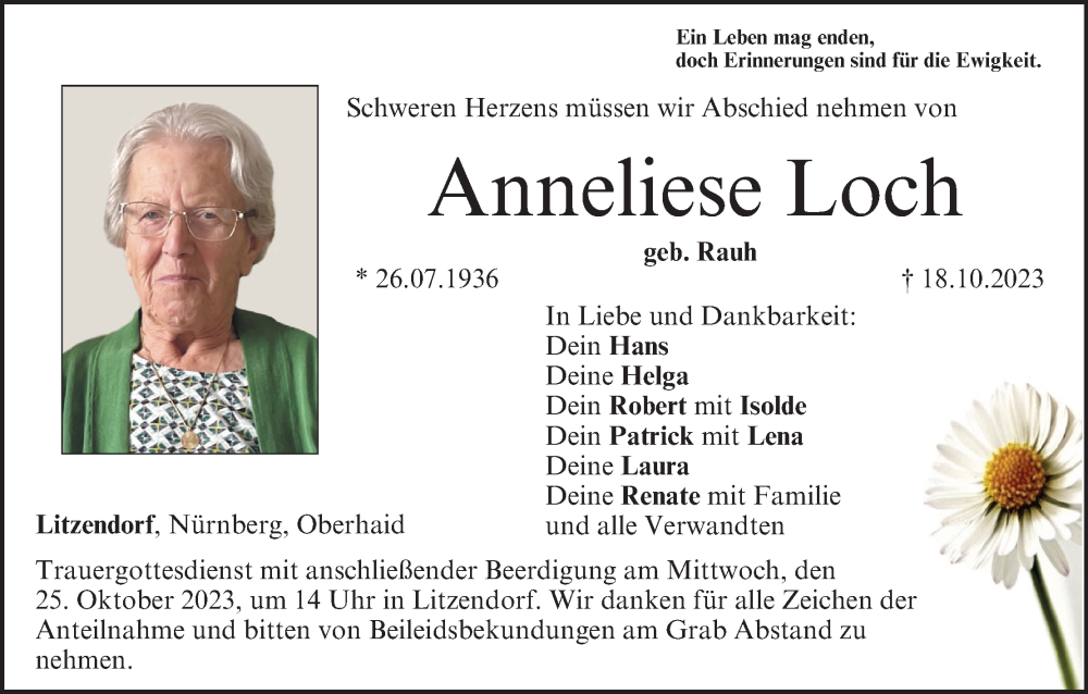  Traueranzeige für Anneliese Loch vom 21.10.2023 aus MGO