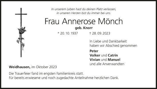 Anzeige von Annerose Mönch von MGO