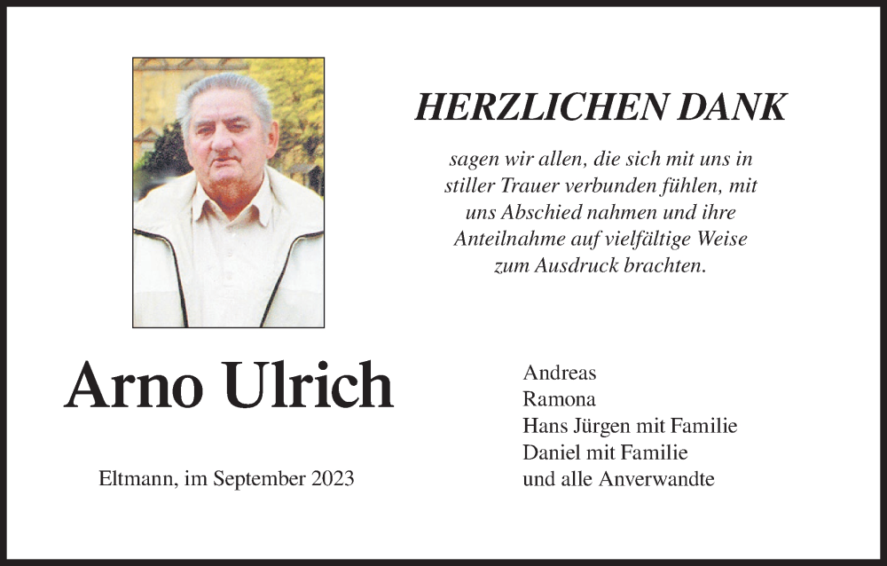 Traueranzeige für Arno Ulrich vom 21.10.2023 aus MGO