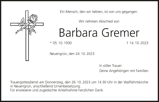 Anzeige von Barbara Gremer von MGO