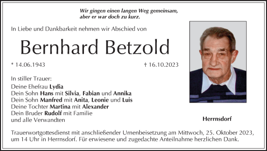 Anzeige von Bernhard Betzold von MGO