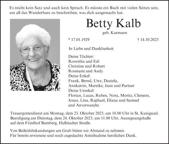 Anzeige von Betty Kalb von MGO