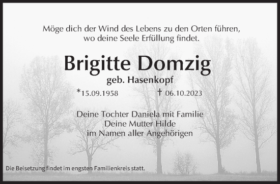 Anzeige von Brigitte Domzig von MGO
