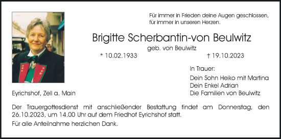 Anzeige von Brigitte Scherbantin-von Beulwitz von MGO