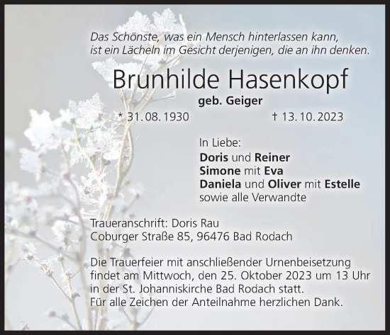 Anzeige von Brunhilde Hasenkopf von MGO