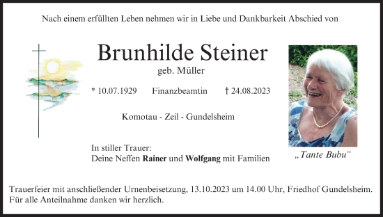 Anzeige von Brunhilde Steiner von MGO