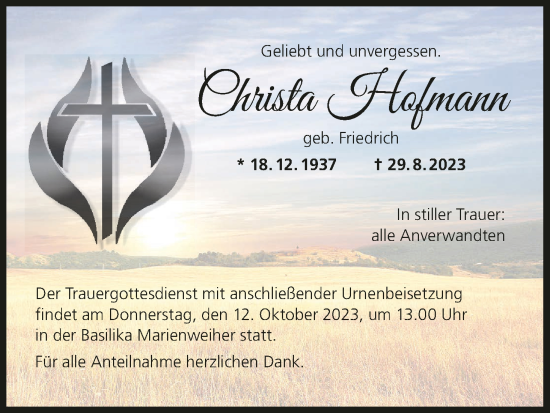 Anzeige von Christa Hofmann von MGO