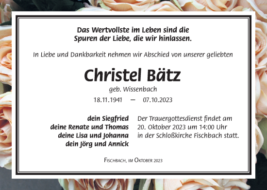 Anzeige von Christel Bätz von MGO