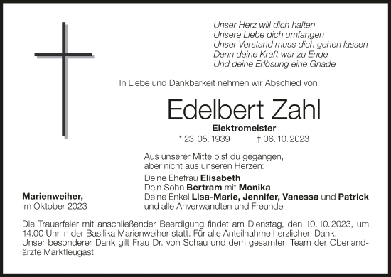 Anzeige von Edelbert Zahl von MGO